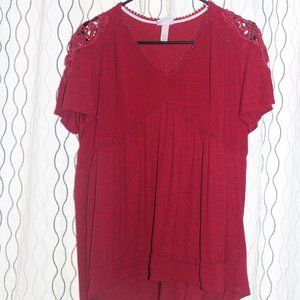 Knox Rose Crocheted Cold Shoulder Boho Vibe Shirt
